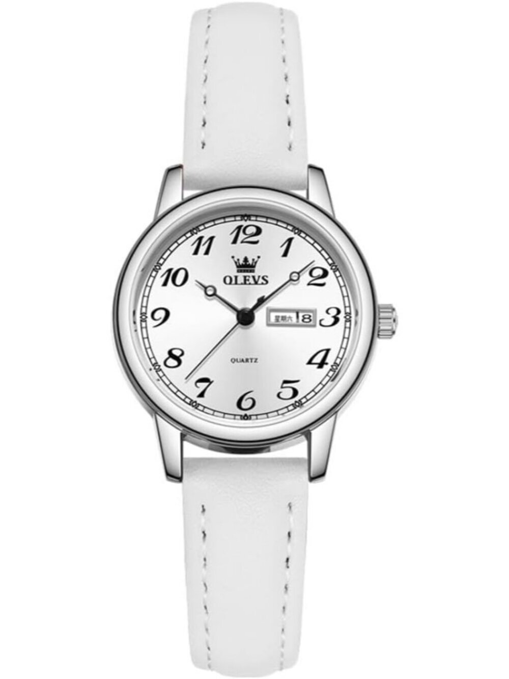Olevs Women's White Vintage Leather Waterproof Reloj Mujer Quartz Luxury Watch